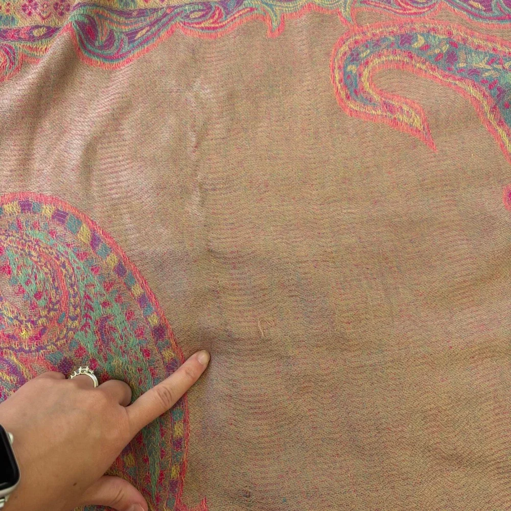 100% Cashmere Reversible Paisley Print Scarf Shawl Wrap Fringe Festival Boho